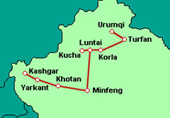 Durchquerung der Taklamakan W�ste von Kucha (Luntai) nach Minfeng (Ostroute)